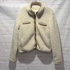 Thread & Supply Cream Teddy Jacket with Tan Accents Woman’s Size‎ Large